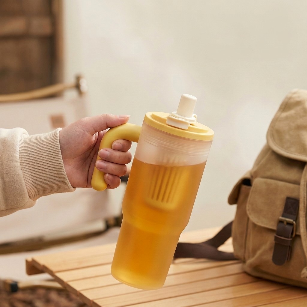 Portable Bottle Warmer - Transparent Plastic Water Cup With Straw&Strainer